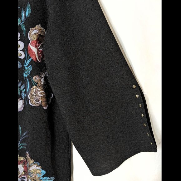 NWT JM COLLECTION 2X 1X Glittery Autumn Floral Print Stretch Textured Blouse - Picture 3 of 5